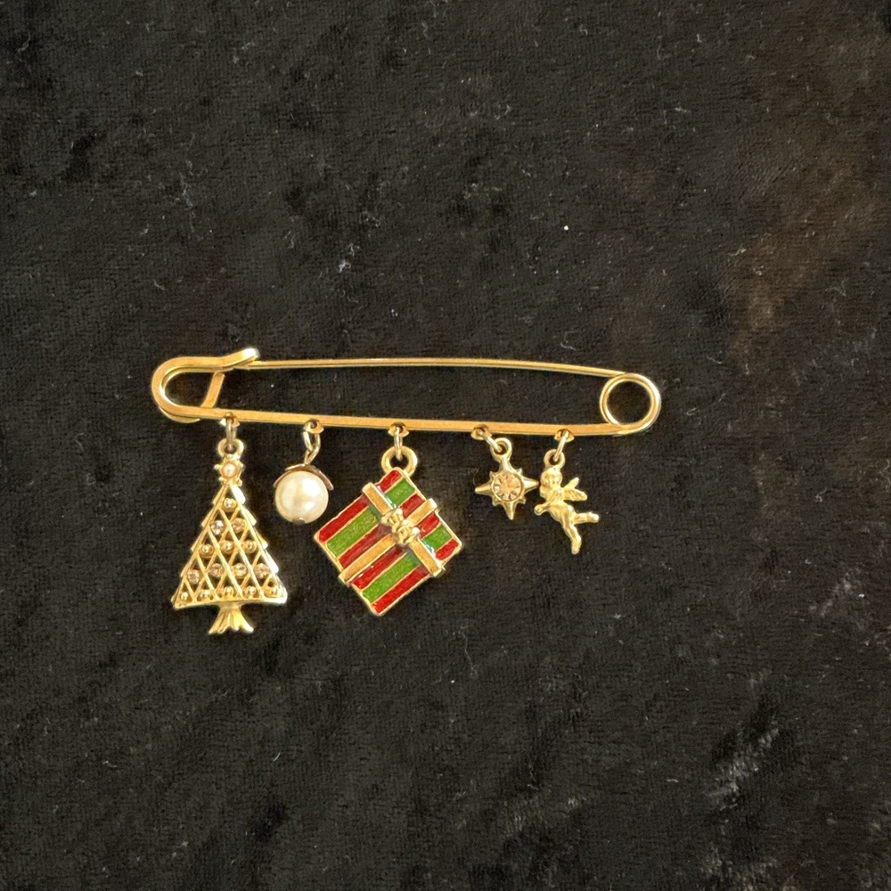 Gold Holiday Charm Brooch